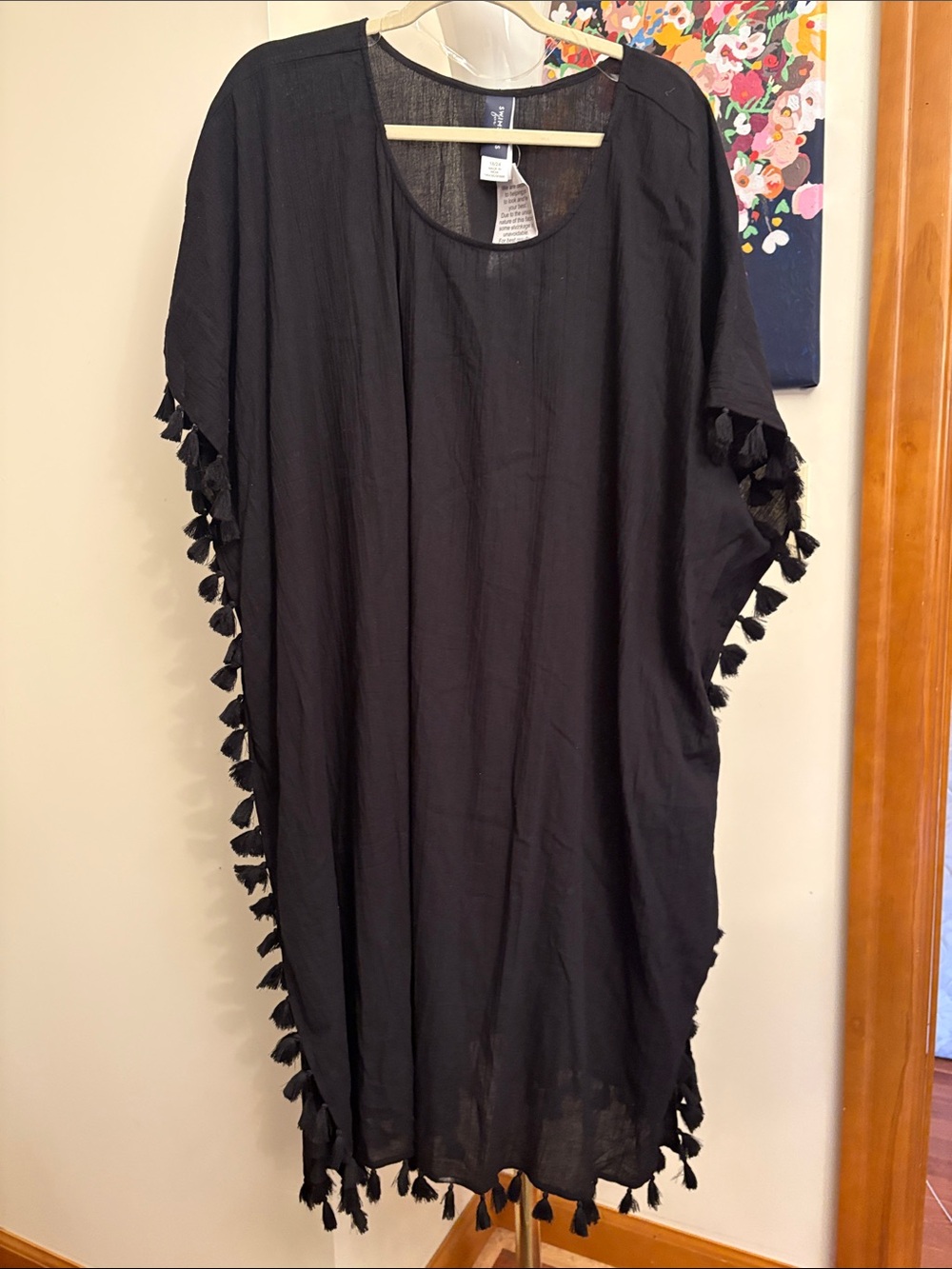 Swimsuits For All Black Tassel-Trim Caftan Cover-Up